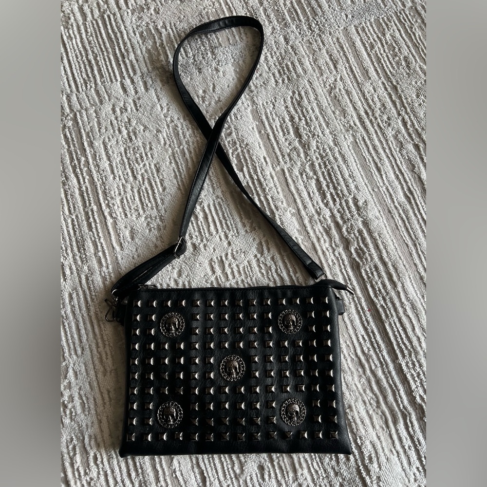 Black Studded Skull Crossbody Bag